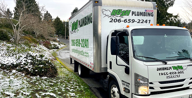 Rush Plumbing Truck going to a plumbing service call in Tukwila