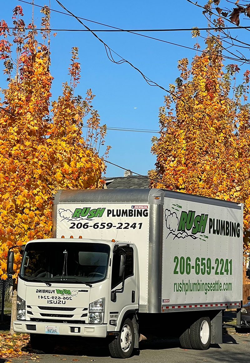 Rush Plumbing Truck  on it's way to a plumbing service in Tukwila